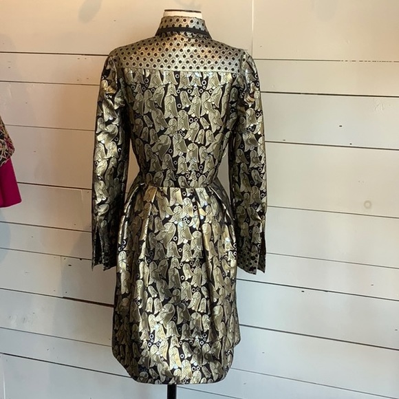 Victoria Beckham gold & black lame geometric print shirt dress - Picture 5 of 16